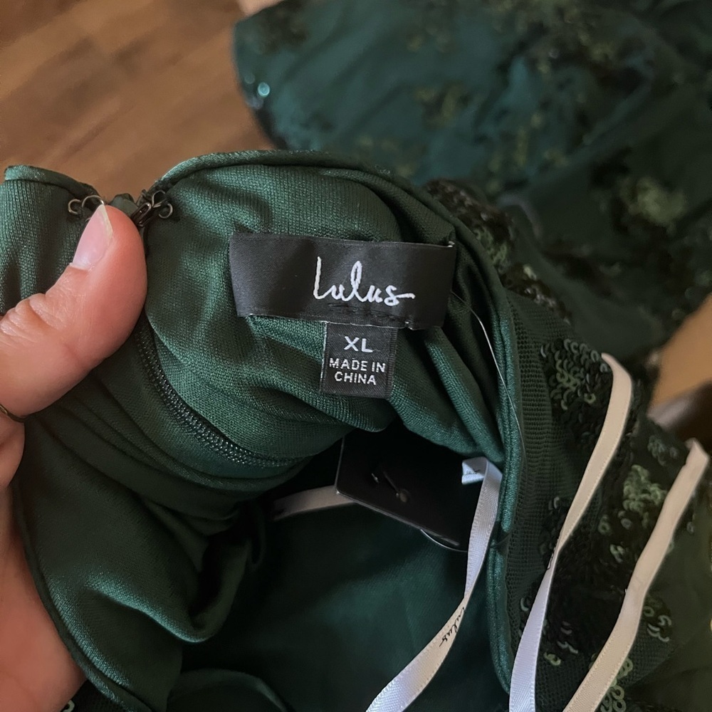 Lulus Valhalla Forest Green Sequin Lace-Up Maxi Dress - Picture 7 of 7